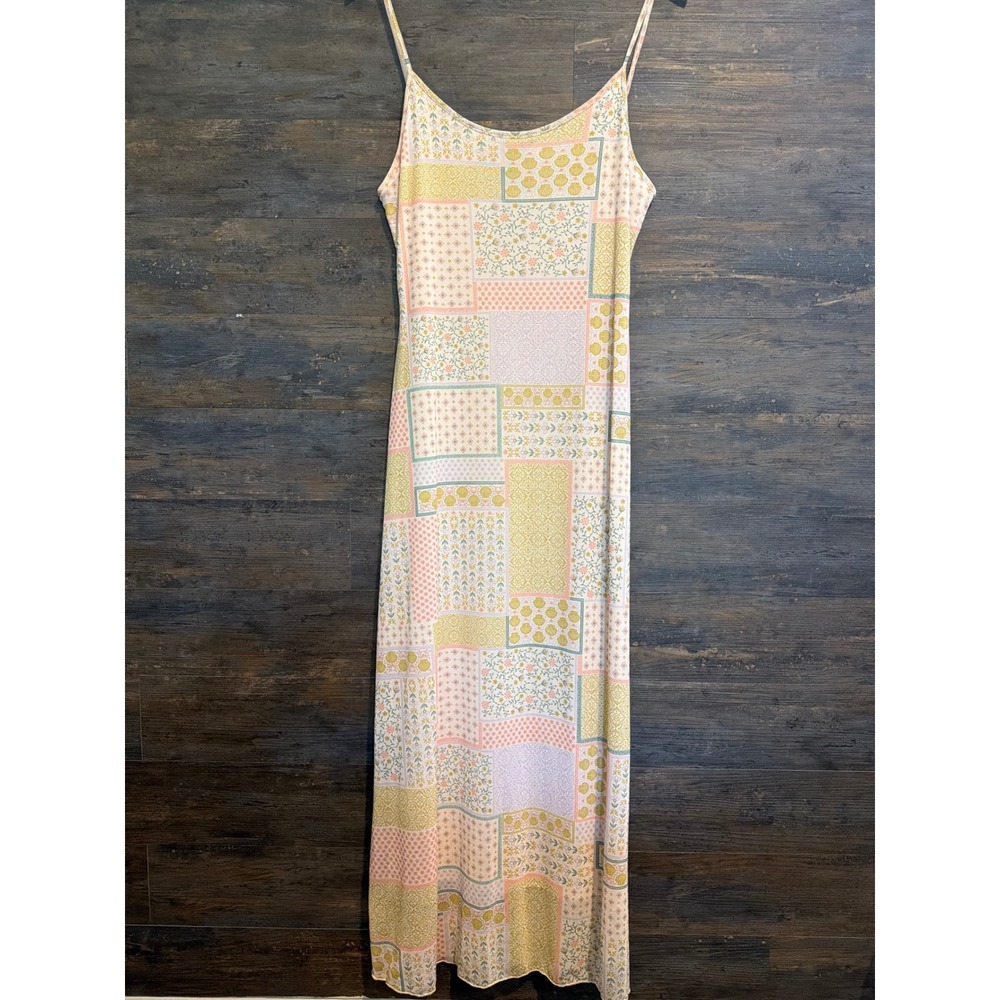 See You Monday Los Angeles Patchwork Floral Maxi Dress XL Pink Yellow Mesh